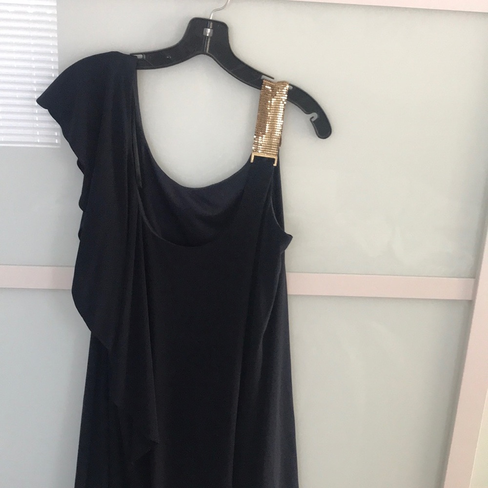 Navy cocktail dress w gold detail